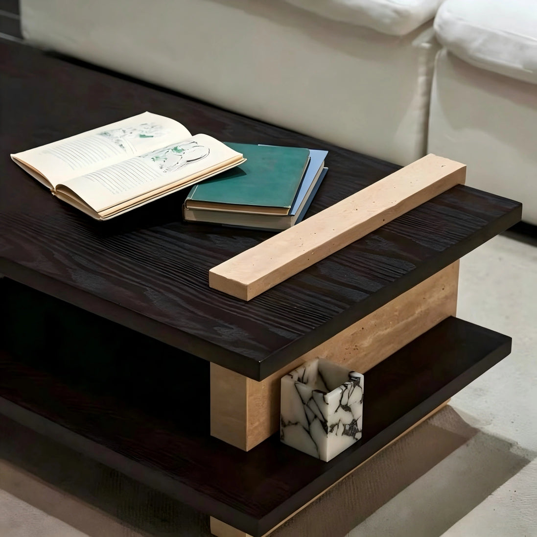 Puwabi LA743 Travertine & Black Ash Coffee Table | Contract Hospitality Furniture MOQ 30