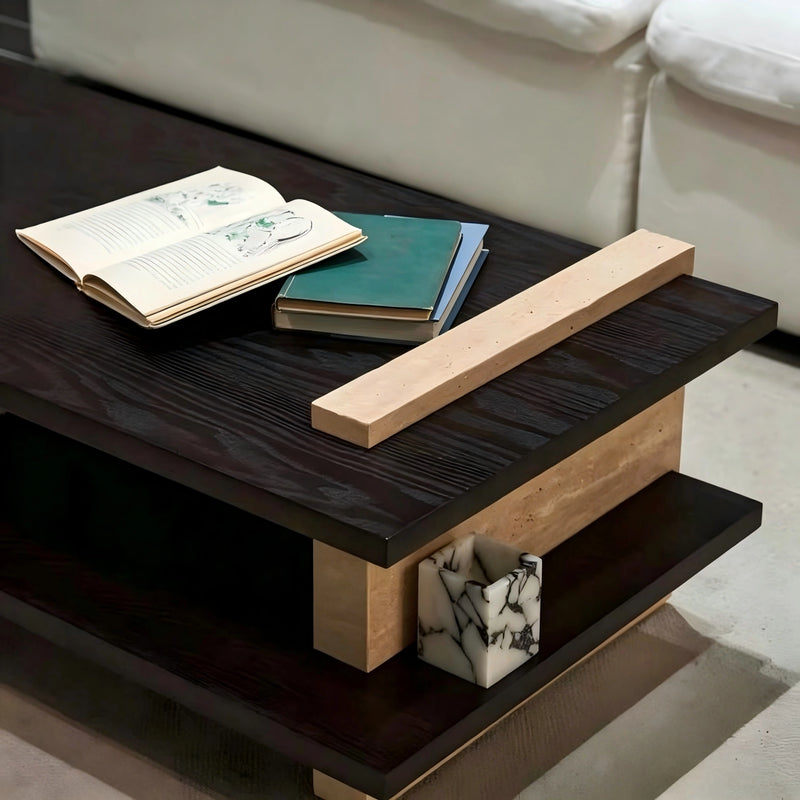 LA743 Travertine & Black Ash Coffee Table