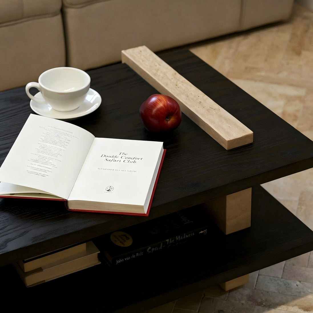 Puwabi LA743 Travertine & Black Ash Coffee Table | Contract Hospitality Furniture MOQ 30
