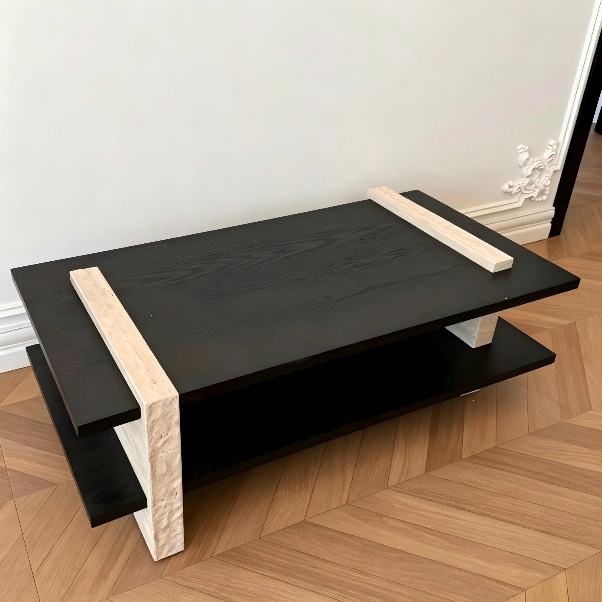 Puwabi LA743 Travertine & Black Ash Coffee Table | Contract Hospitality Furniture MOQ 30