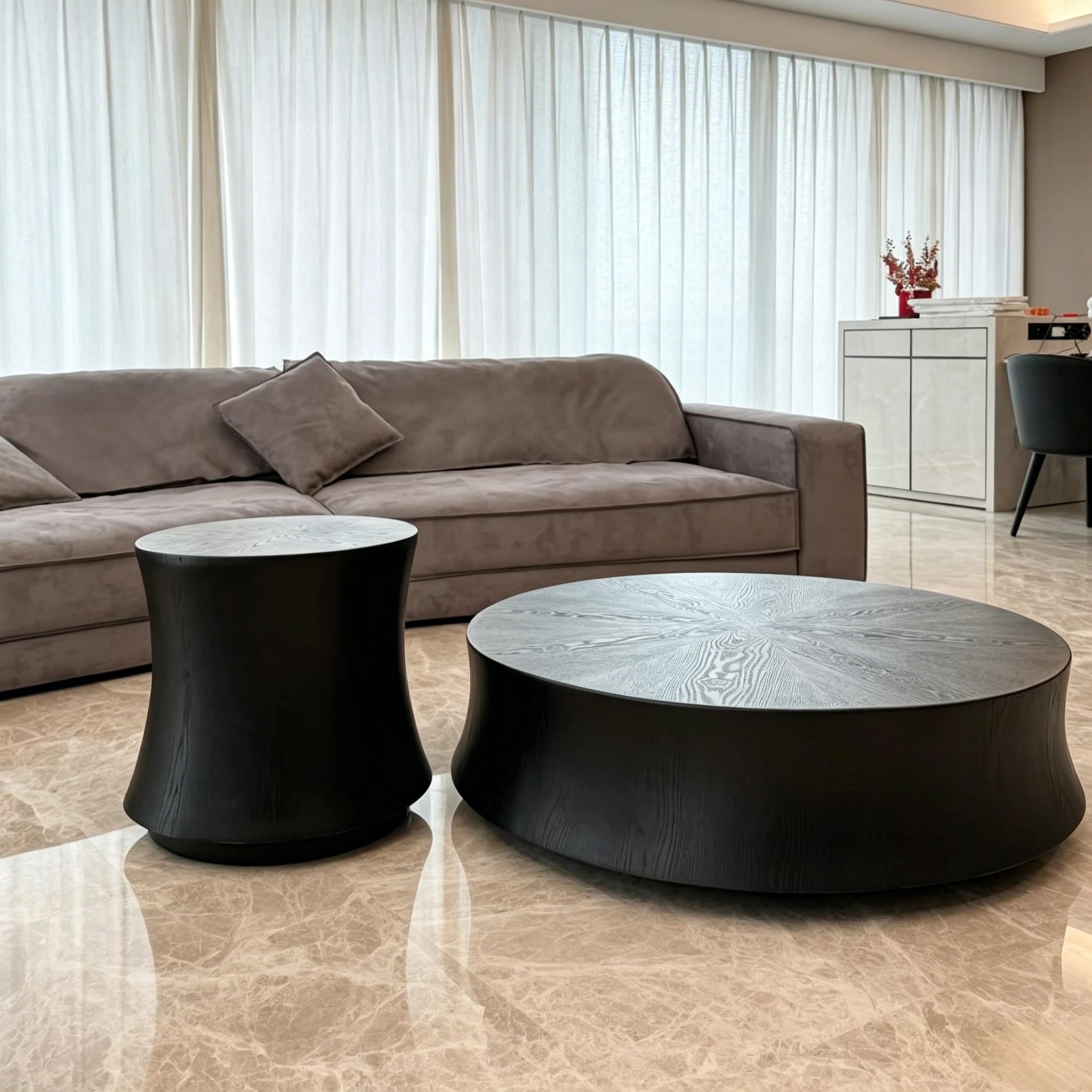 Puwabi LC308 Matte Black Hourglass Side Table | Contract Hospitality Furniture MOQ 30