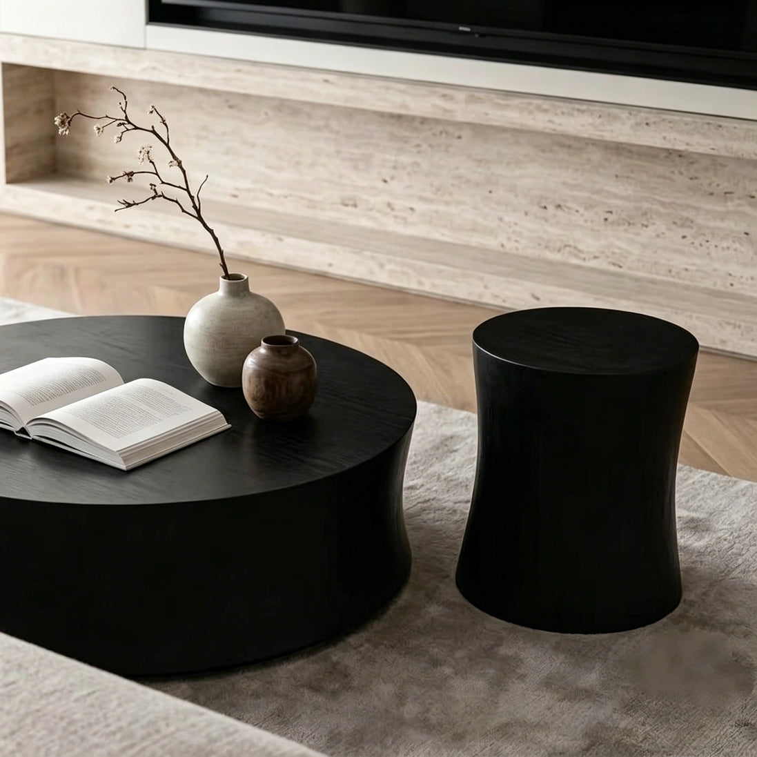 Puwabi LC308 Matte Black Hourglass Side Table | Contract Hospitality Furniture MOQ 30