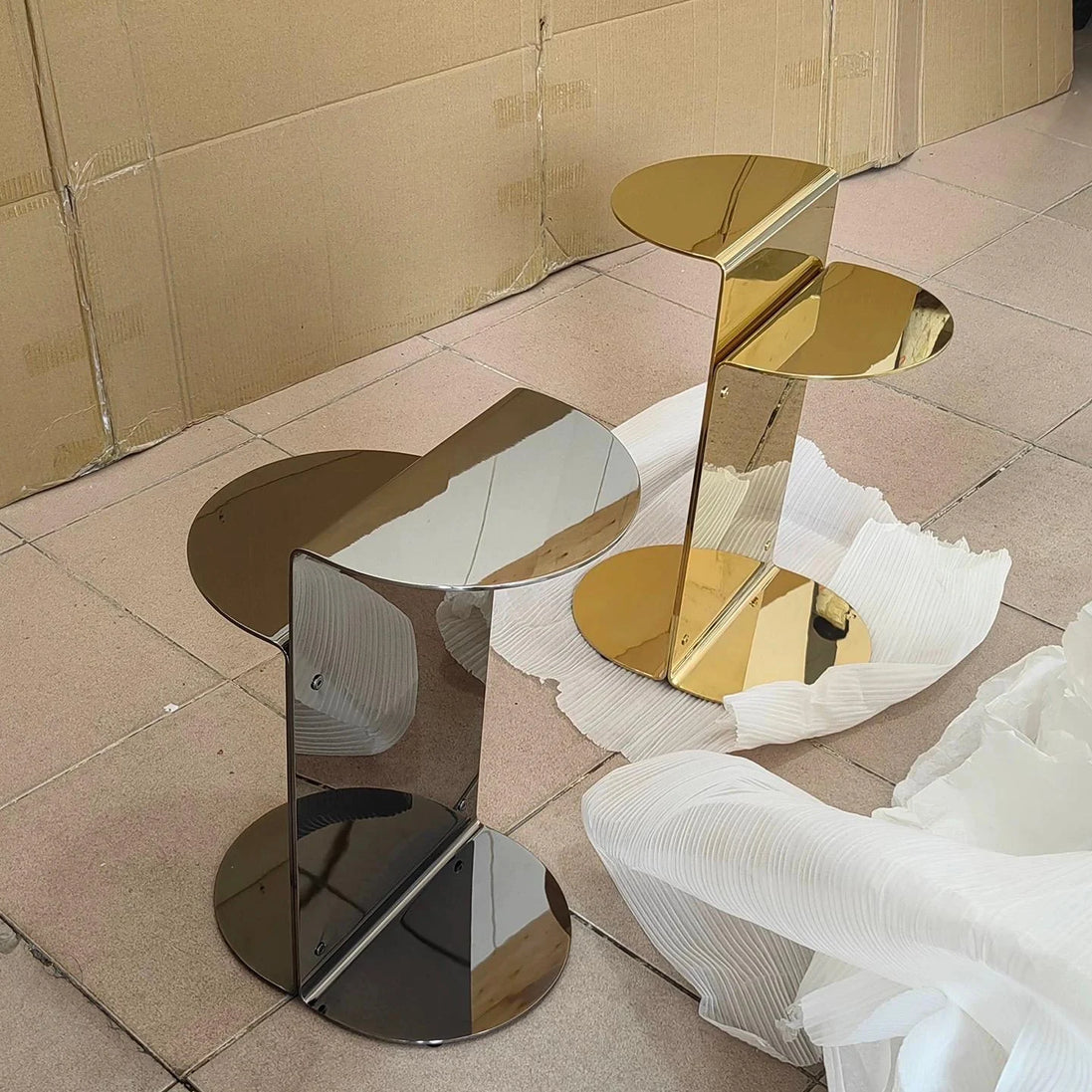 Puwabi LC341 Polished Stainless Steel Folded Side Table | Contract Hospitality Furniture MOQ 30