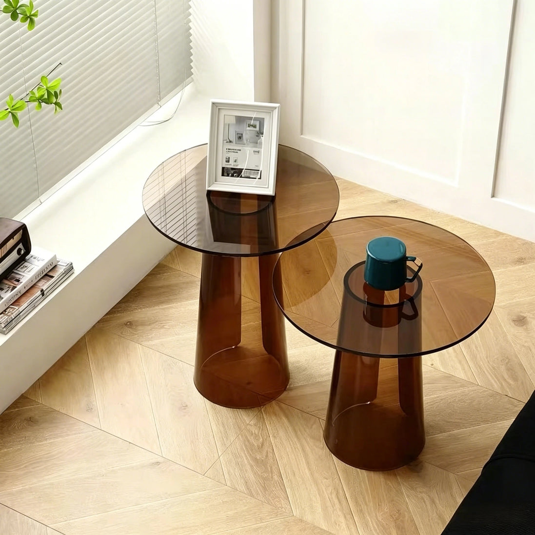 Puwabi LC361 Sculptural Tinted Acrylic Side Table Set | Contract Hospitality Furniture MOQ 30 Sets