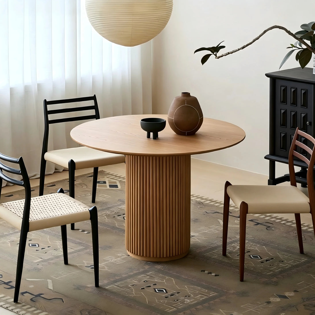 Puwabi T741 FAS Ash Fluted Pedestal Contract Dining Table | Contract MOQ 2