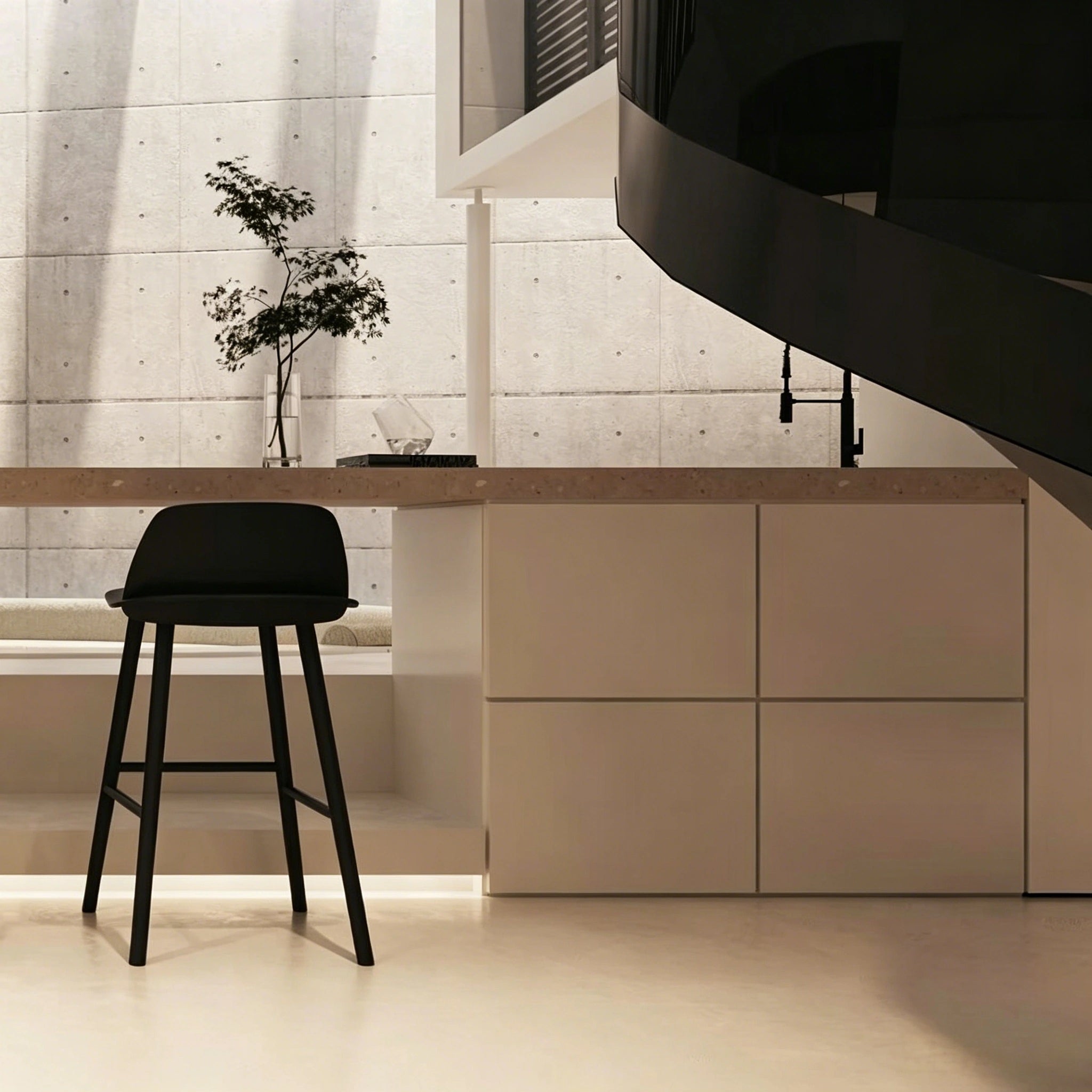 Puwabi X5078 Solid Ash Minimalist Contract Bar Stool | Contract MOQ 50