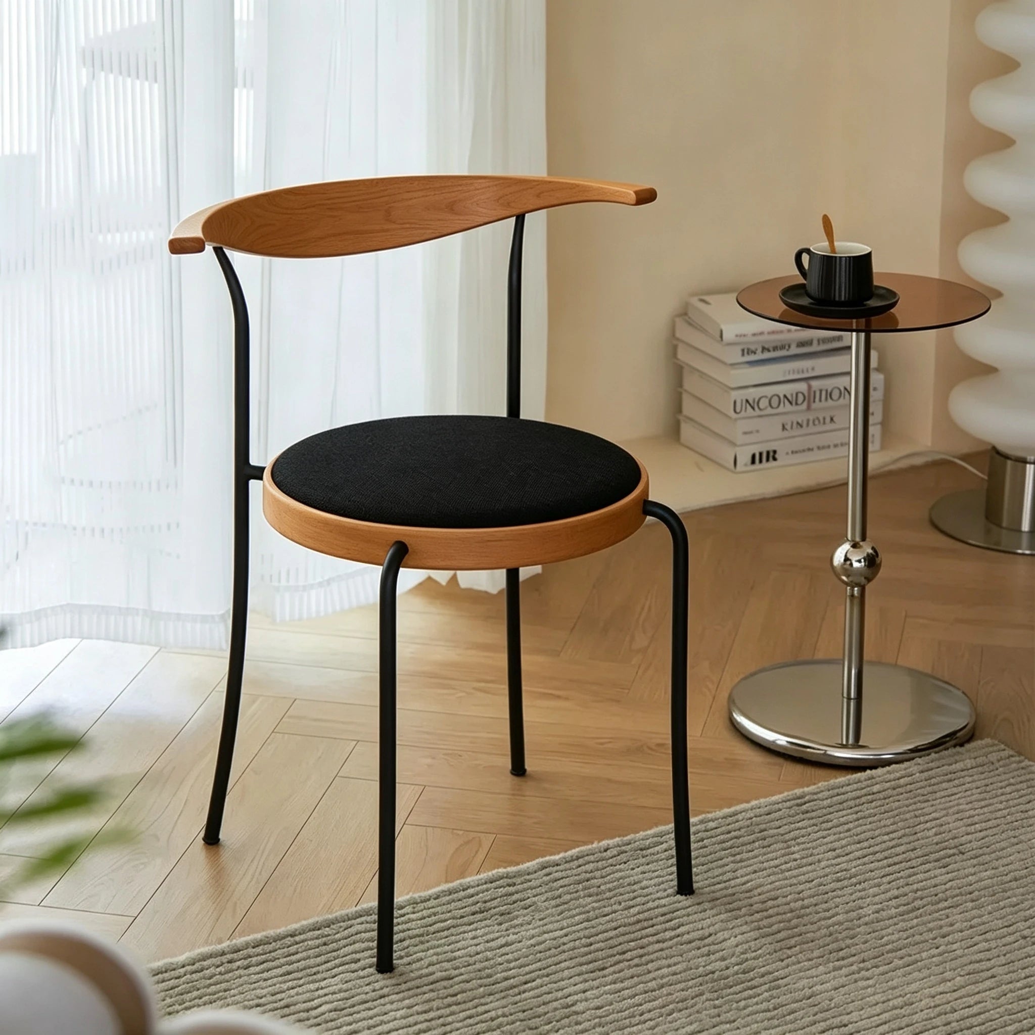 Puwabi X6237 Minimalist Floating Crescent Metal Dining Chair | Contract Furniture MOQ 50