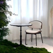 Side profile of the Puwabi KY-005 armchair with sweeping wood armrests and thick seat cushion, engineered to commercial grade for restaurant dining chairs wholesale.
