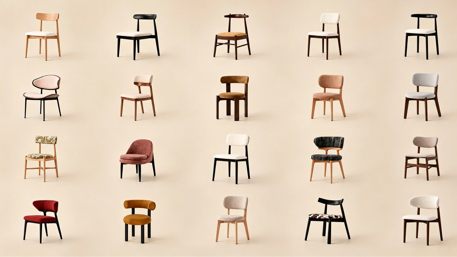 Collection of various chairs on a beige background