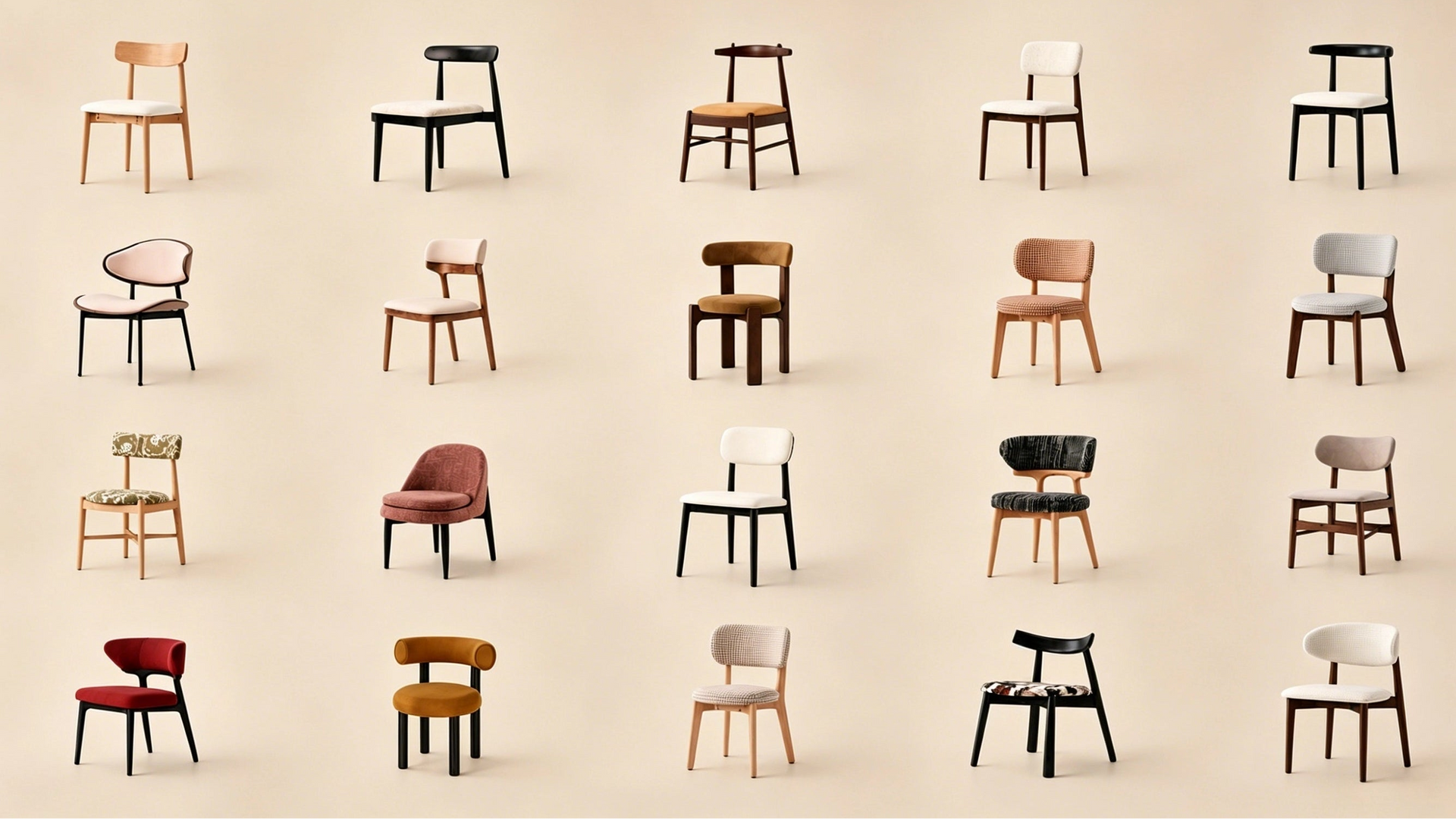 Collection of various chairs on a beige background