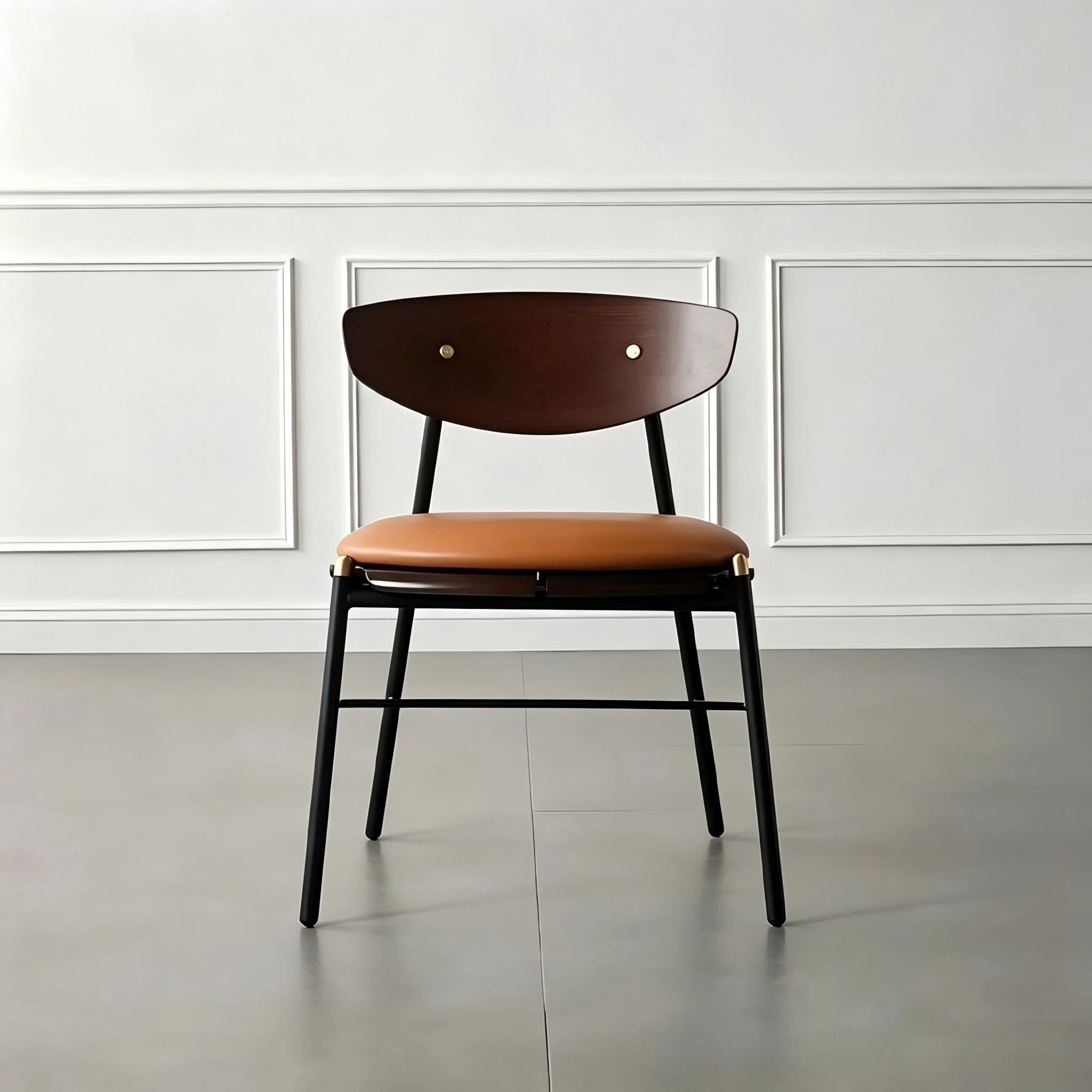 Puwabi X3041 Compass-Leg Contract Dining Chair with wooden frame and upholstered seat, shown from side view.