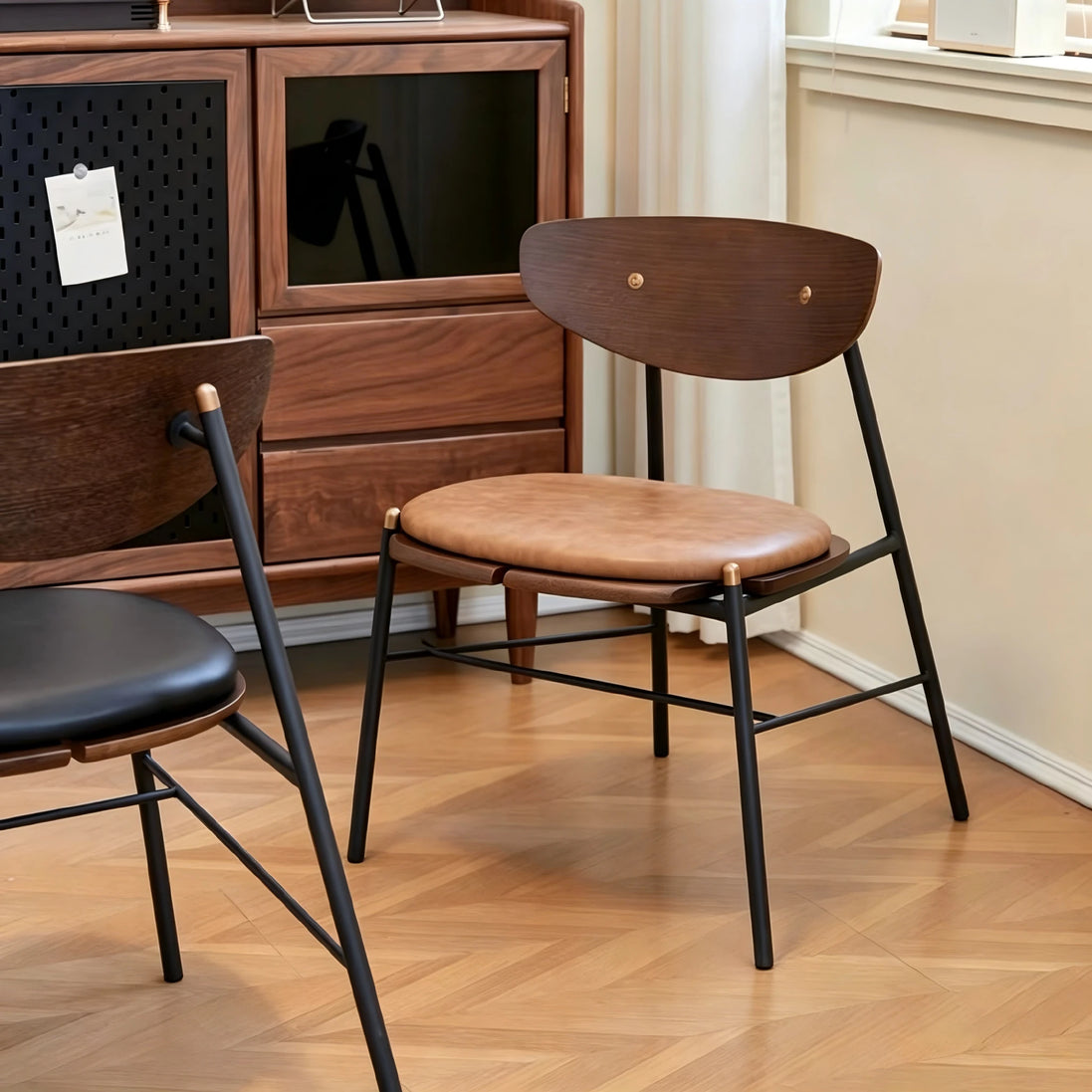 Puwabi X3041 Compass-Leg Contract Dining Chair, black upholstered seat with wooden legs, modern design for commercial dining spaces