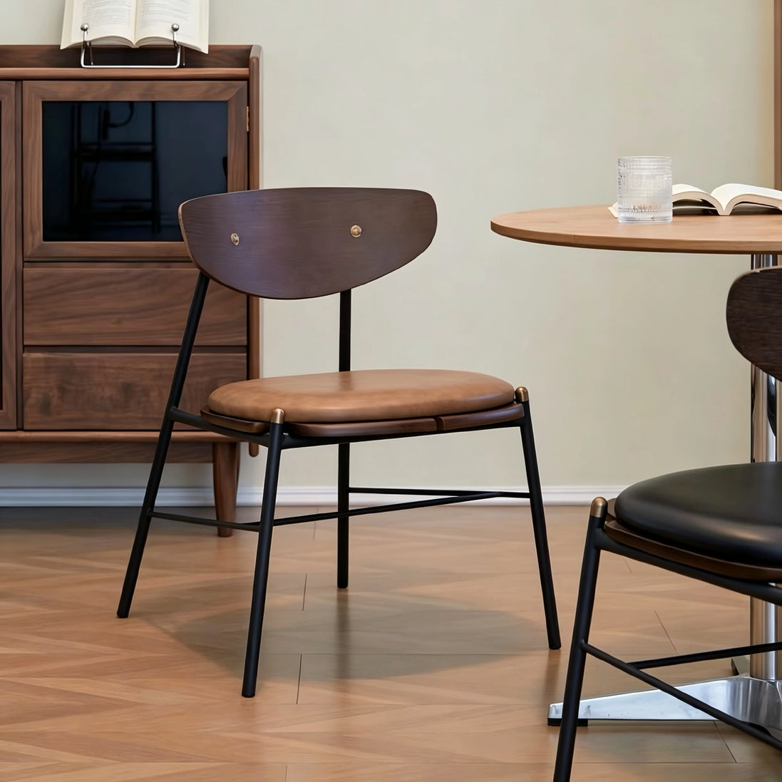 Puwabi X3041 Compass-Leg Contract Dining Chair with wooden seat and metal frame, designed for commercial dining spaces.