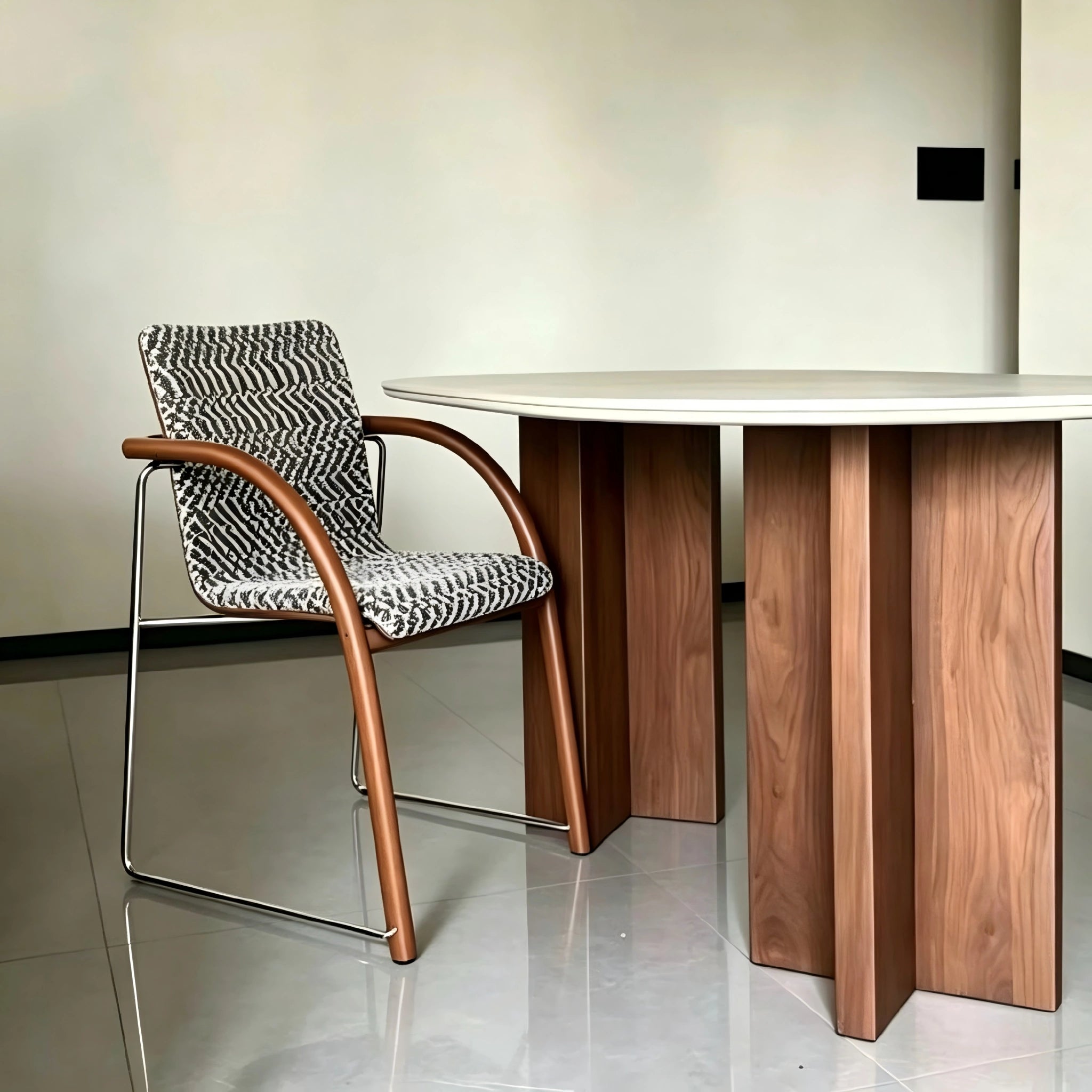 Puwabi X6209 solid ash and stainless steel contract dining armchair with sleek design and cushioned seat, ideal for commercial dining spaces.