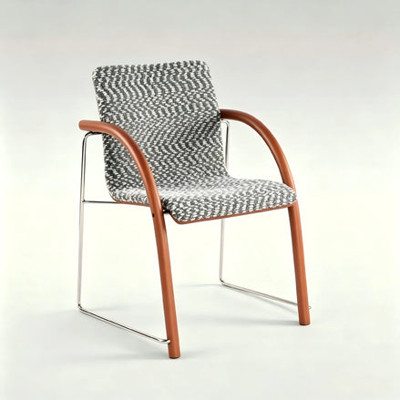 Puwabi X6209 solid ash and stainless steel dining armchair, modern design with wooden seat and metal frame for contract dining use.