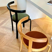 Puwabi X6226 continuous bentwood contract dining chair with sleek wooden frame, shown from side angle in natural wood finish