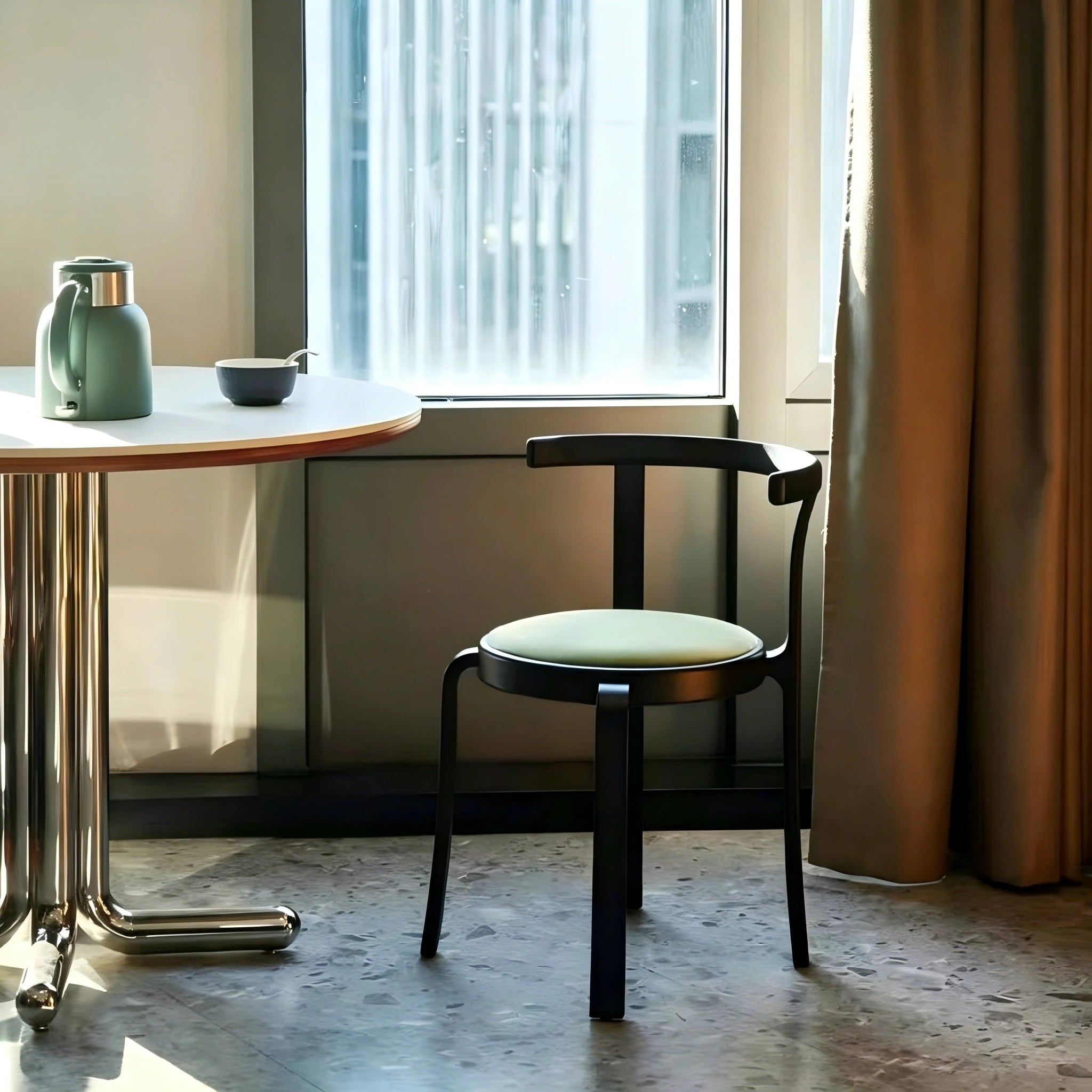 Puwabi X6226 continuous bentwood dining chair with a curved backrest and wooden legs, designed for contract dining spaces.