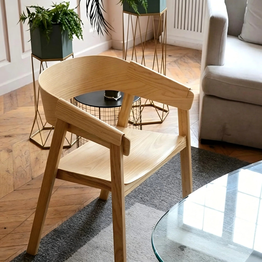 Puwabi X3026 minimalist wooden contract dining chair with sleek design, natural wood finish, and sturdy construction.