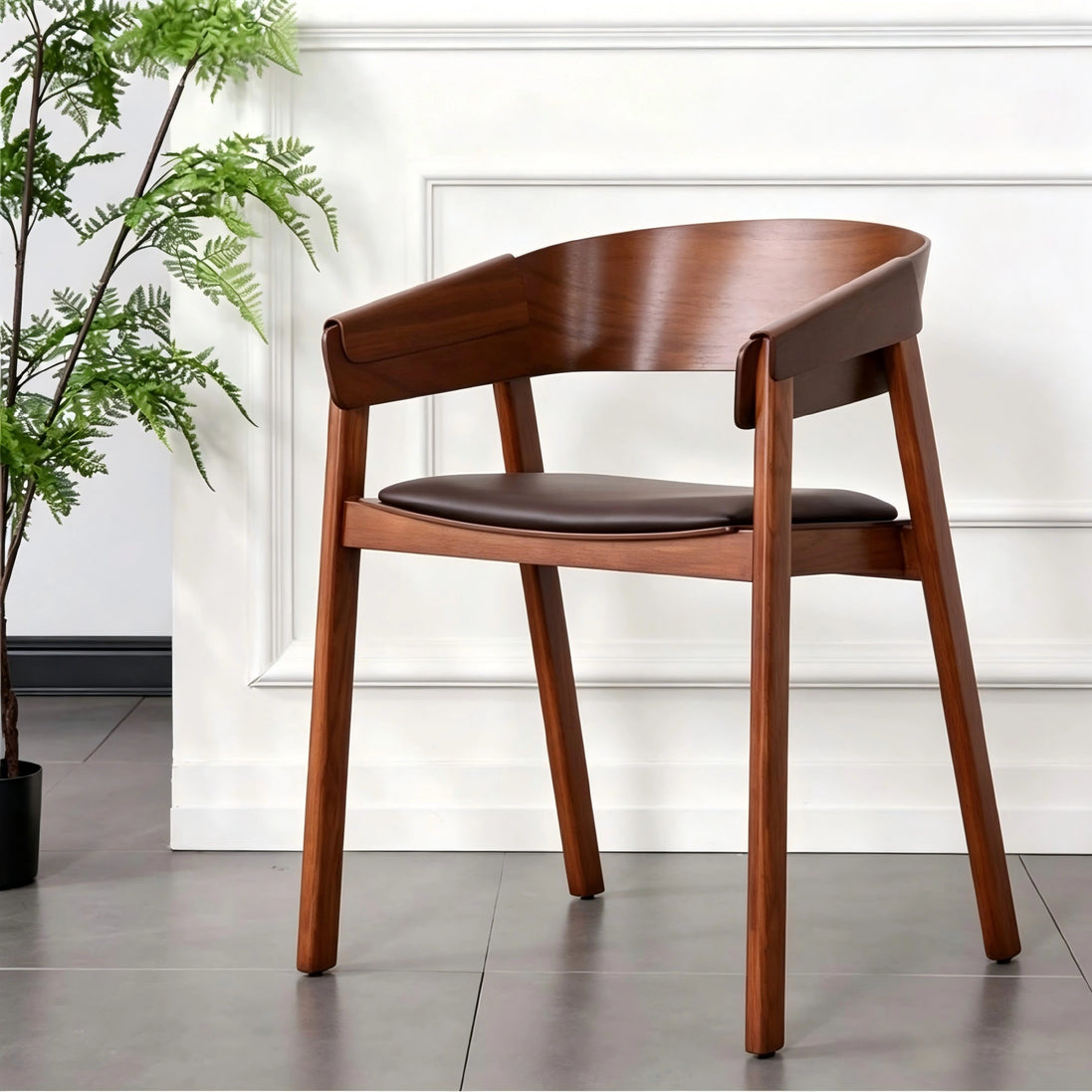 Minimalist wooden Puwabi X3026 dining chair with clean lines and natural finish, ideal for modern contract dining spaces.