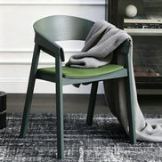 Minimalist wooden Puwabi X3026 dining chair with sleek design, suitable for contract dining spaces, shown in natural wood finish.