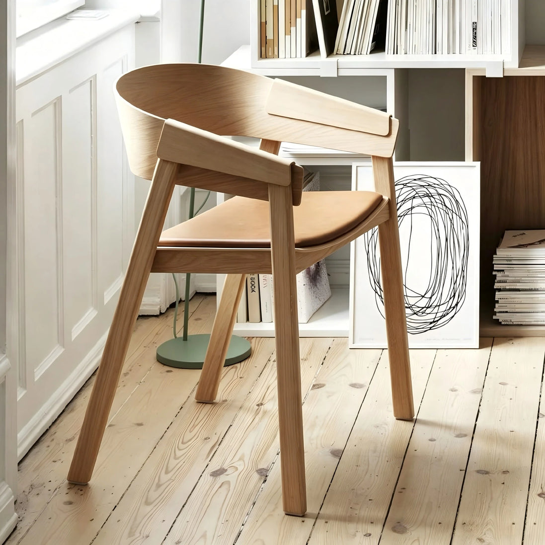 Puwabi X3026 minimalist wooden dining chair with clean lines and natural wood finish, designed for modern contract dining settings.