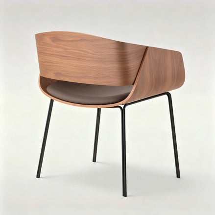 Puwabi X6057 mid-century bentwood dining chair with curved wooden back and seat, showcasing a stylish, modern design for dining rooms.