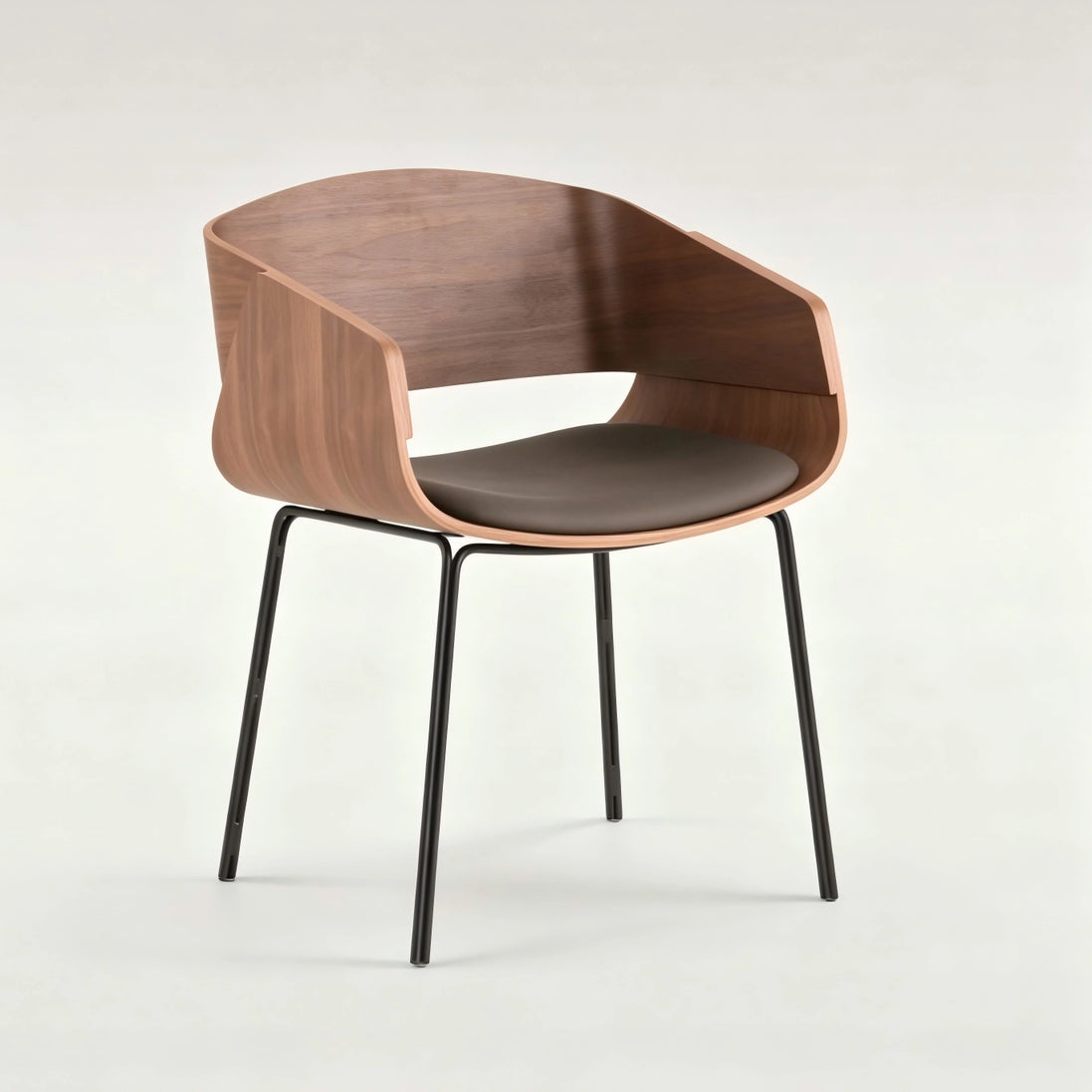 Puwabi X6057 mid-century bentwood dining chair with curved wooden backrest and seat, natural finish, set of one.