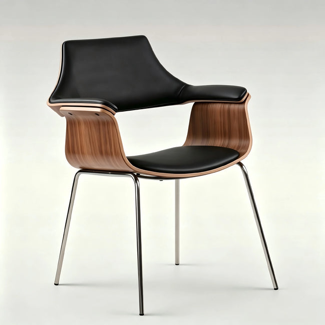Puwabi X6119 sculptural bentwood contract dining armchair with curved wooden frame and upholstered seat, designed for contract use.