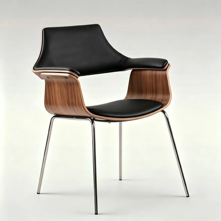 Puwabi X6119 sculptural bentwood contract dining armchair with curved wooden frame and upholstered seat, designed for contract use.