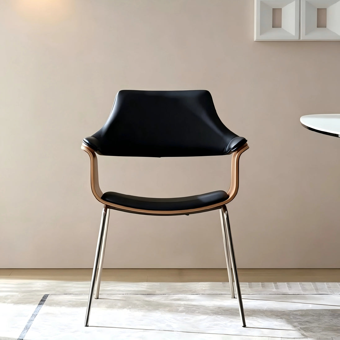 Puwabi X6119 sculptural bentwood contract dining armchair with curved wooden design and armrests, modern style for dining spaces.