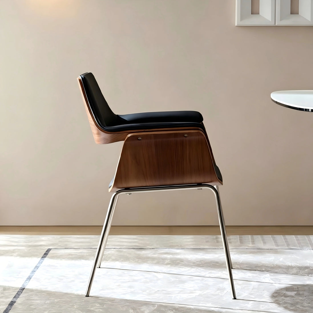 Puwabi X6119 sculptural bentwood contract dining armchair with curved wooden frame and upholstered seat, modern design for dining rooms