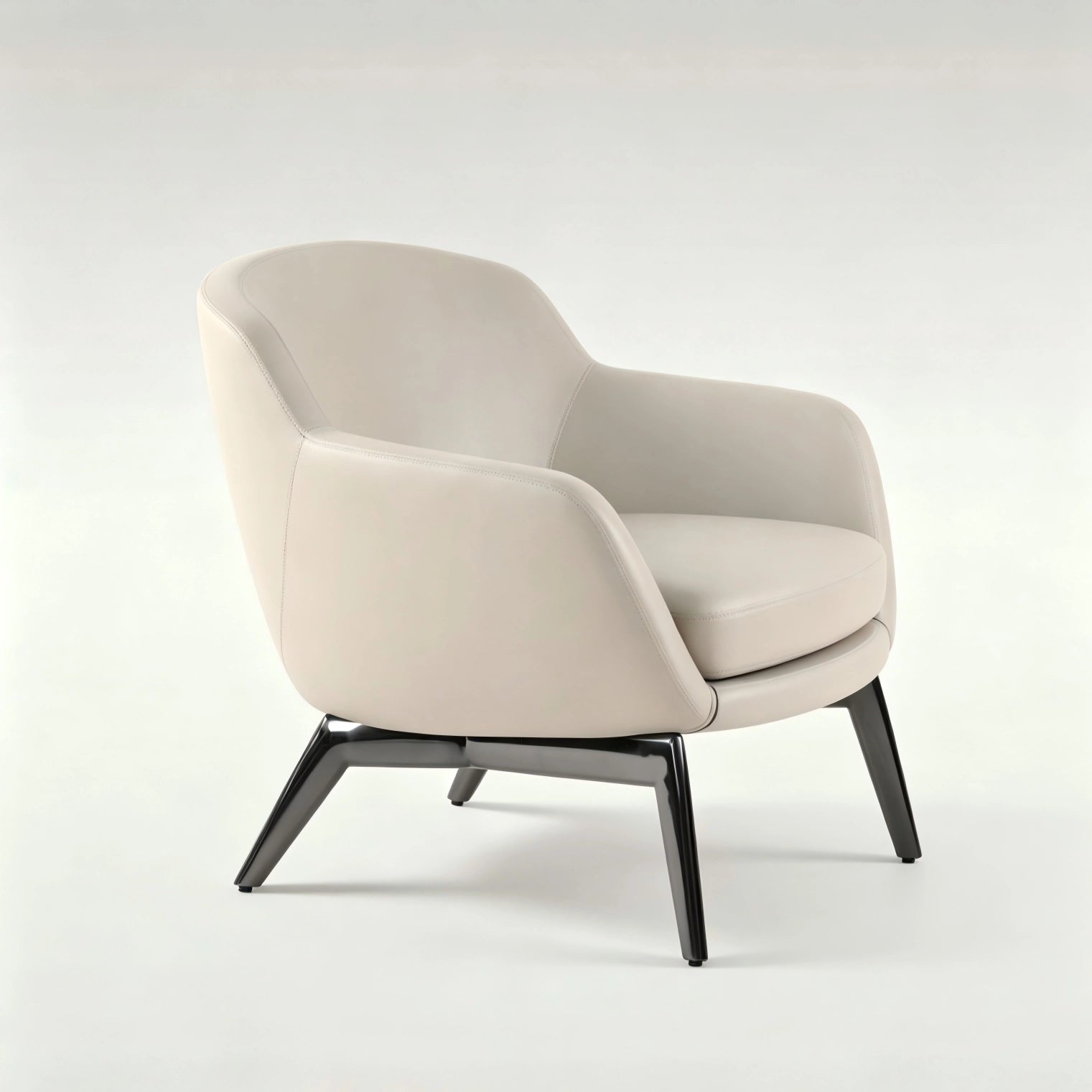 Beige armchair with black legs on a white background
